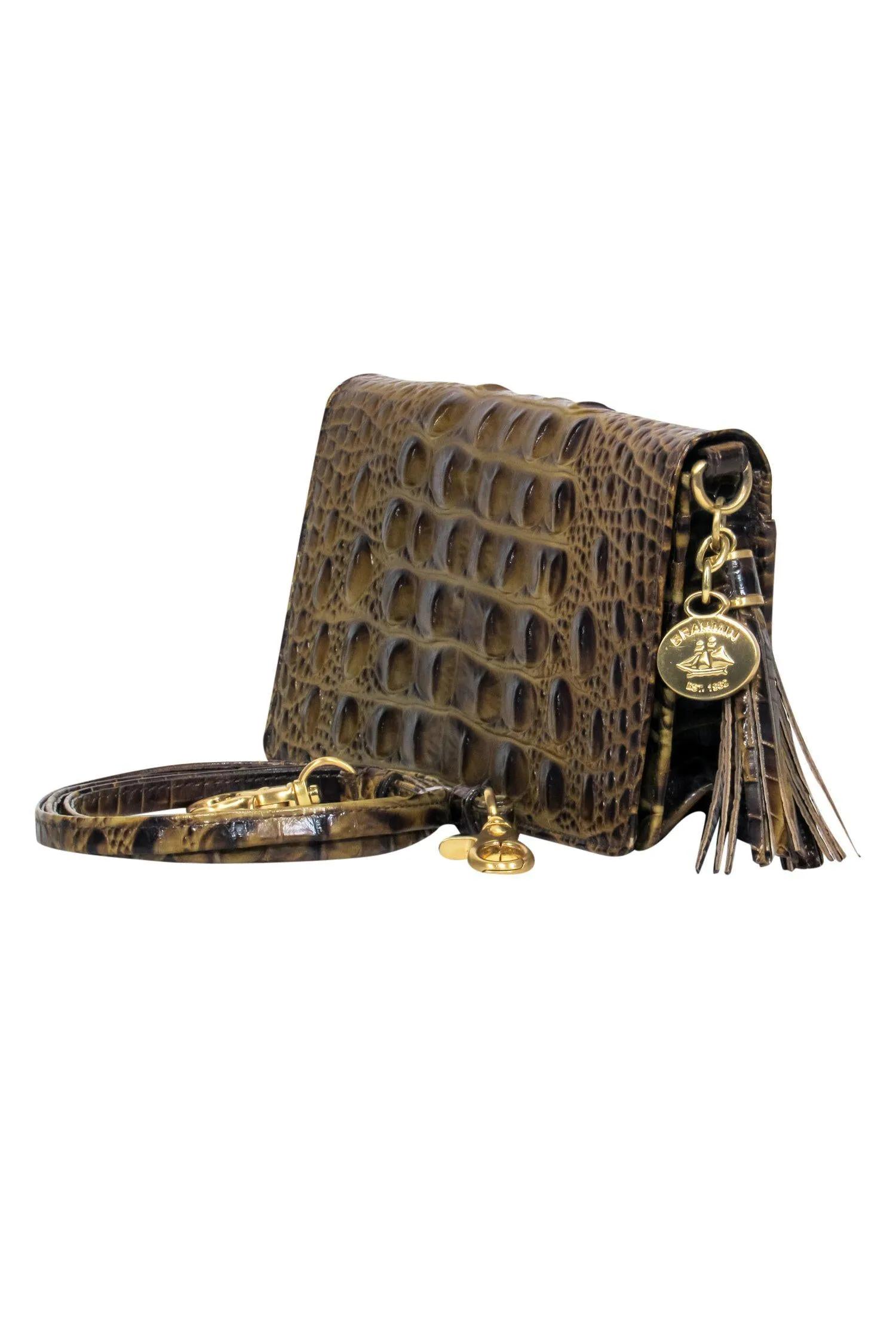 Brahmin - Olive Crocodile Embossed Convertible Crossbody Wallet
